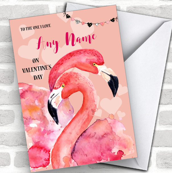 Cuddling Flamingo's The One I Love Personalized Valentine's Day Card