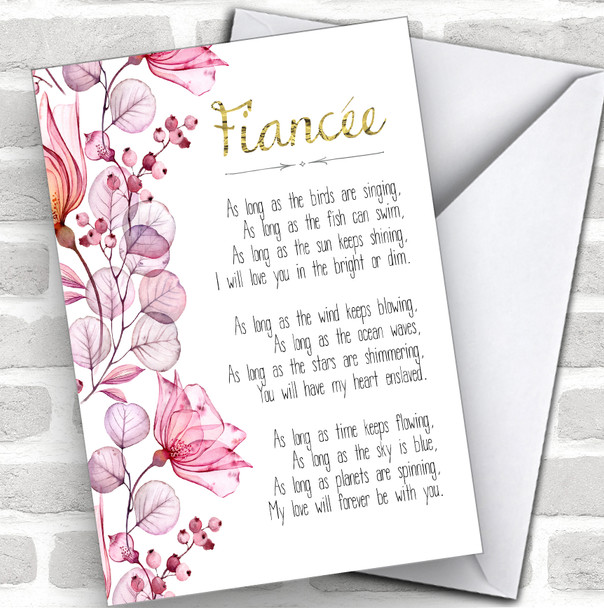 Fiancée Pink Floral Romantic Poem Personalized Valentine's Day Card