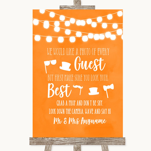 Orange Watercolour Lights Photo Prop Guestbook Personalized Wedding Sign