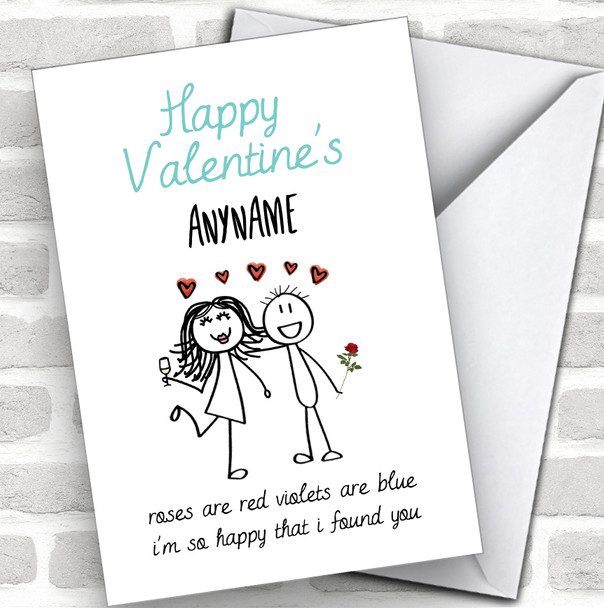 Stick Men Funny Roses Are Red Personalized Valentine's Day Card