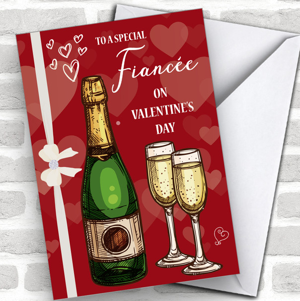 Champagne & Glasses Fiancée Personalized Valentine's Day Card