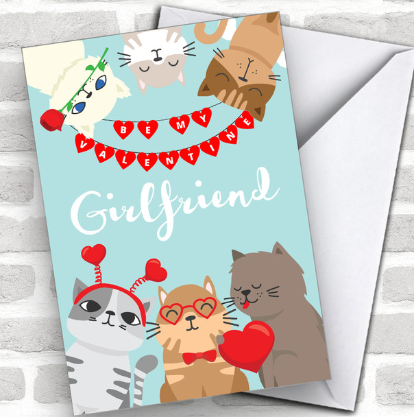 Cats & Bunting Girlfriend Personalized Valentine's Day Card