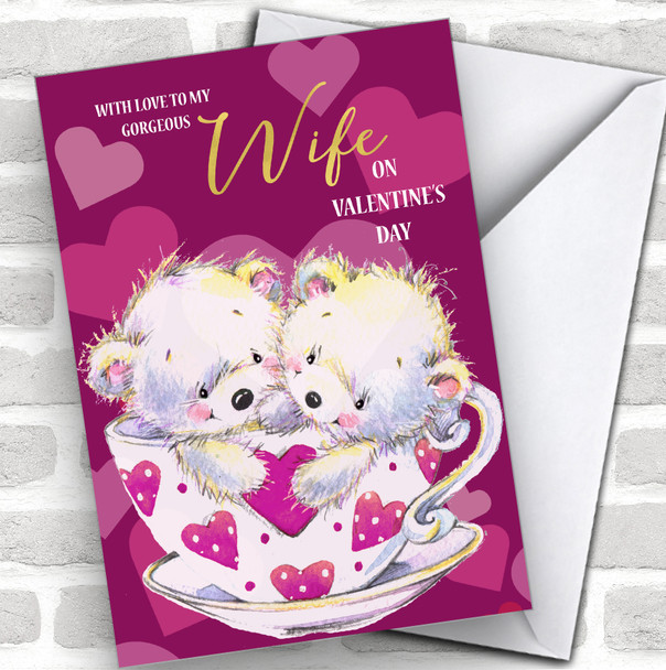 Purple Bears In Cup Wife Personalized Valentine's Day Card