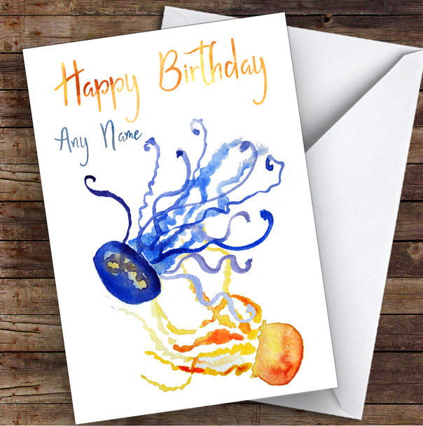 Watercolor Sealife Stunning Octopus Personalized Birthday Greetings Card