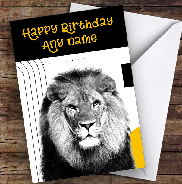 Abstract Lion With Black And Yellow Geometric Shapes Birthday Card