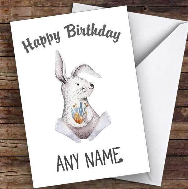 Dainty Watercolor Rabbit Personalized Birthday Greetings Card