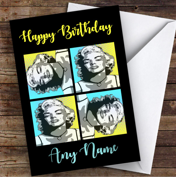 Marilyn Monroe Funky Pop Art Yellow Blue Celebrity Personalized Birthday Card