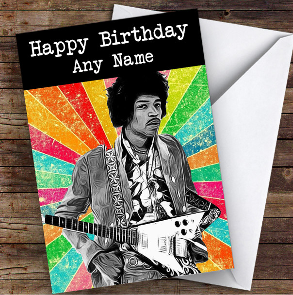 Jimi Hendrix colorful Funky Celebrity Personalized Birthday Card