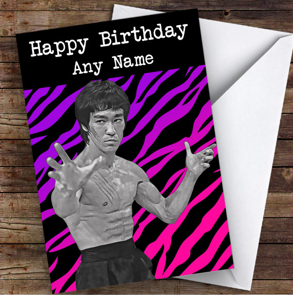 Bruce Lee Zebra Print Celebrity Personalized Birthday Card