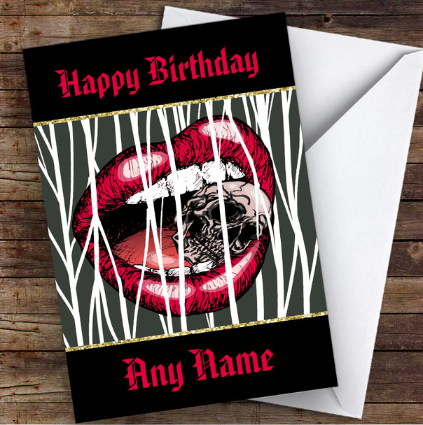 Mouth Crushing Skull Gothic Personalized Birthday Card