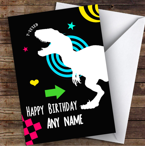 Black Fun Dinosaur T Rex Children's Kids Personalized Birthday Card