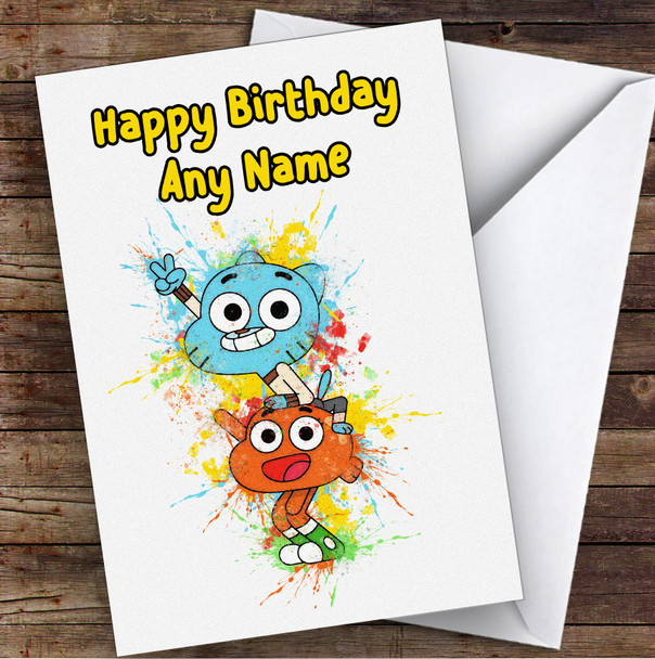 The Amazing World Of Gumball Watercolor Splatter Children's Kids Birthday Card