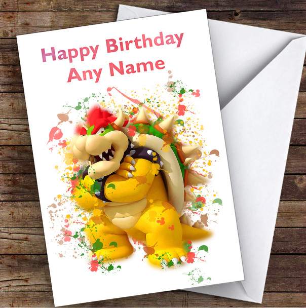 Bowser Super Mario Bros Splatter Art Children's Kids Personalized Birthday Card Bowser Super Mario Bros Splatter Art Children's Kids Personalized Birthday Card