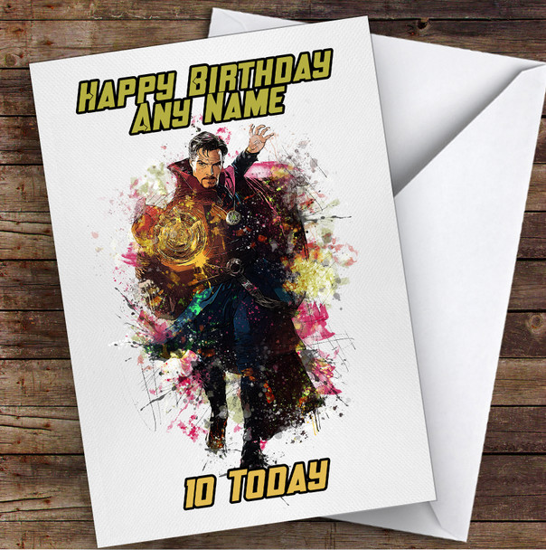 Doctor Strange Watercolor Splatter Children's Kids Personalized Birthday Card