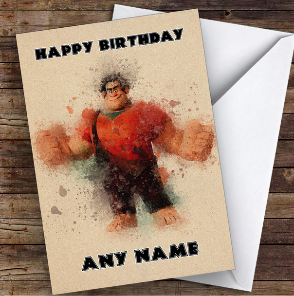 Wreck-It Ralph Watercolor Splatter Children's Kids Personalized Birthday Card