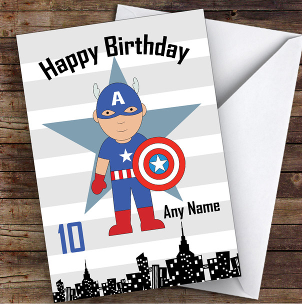 Captain America Any Age Super Hero Children's Kids Personalized Birthday Card