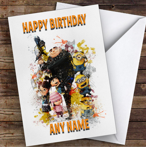 Despicable Me Watercolor Splatter Children's Kids Personalized Birthday Card