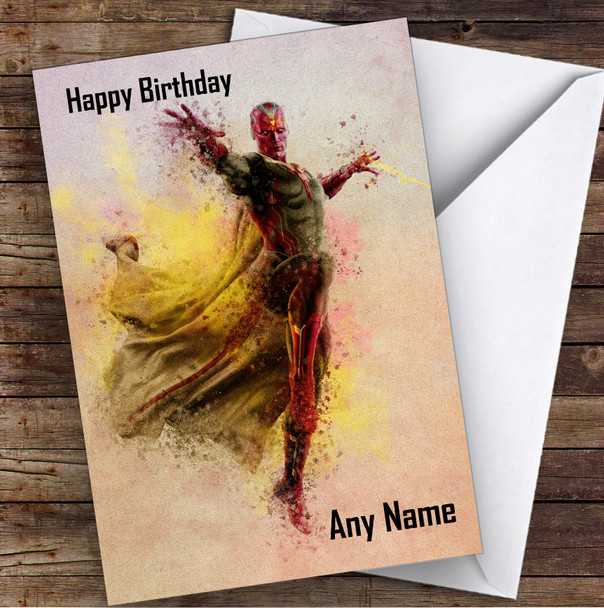 Marvel Vision Watercolor Splatter Children's Kids Personalized Birthday Card