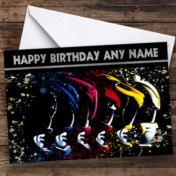 Power Rangers Head On Splatter Art Children's Kids Personalized Birthday Card