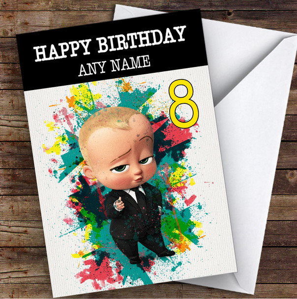 The Boss Baby Watercolor Splatter Children's Kids Personalized Birthday Card