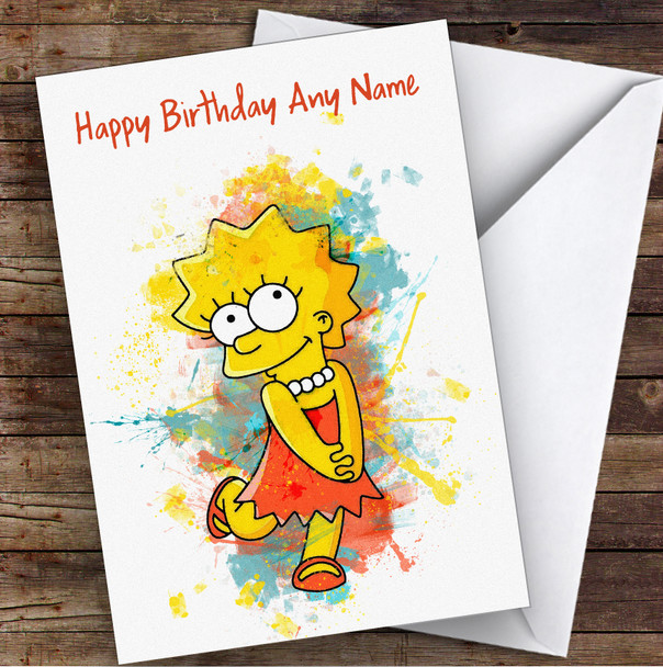 Lisa Simpson Watercolor Splatter The Simpsons Children's Kids Birthday Card