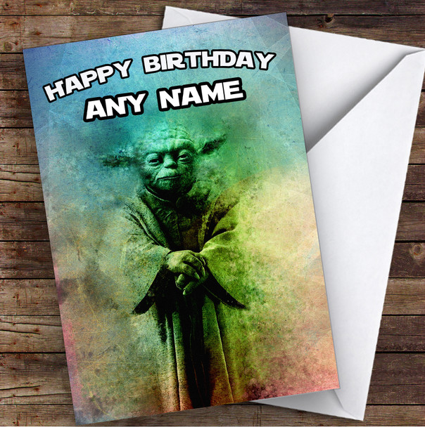 Star Wars Yoda Multicolor Smudge Children's Kids Personalized Birthday Card