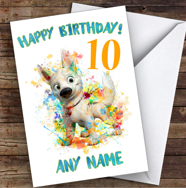 Bolt Disney Watercolor Splatter Children's Kids Personalized Birthday Card