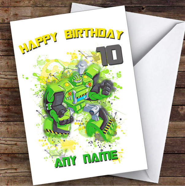 Rescue Bots Boulder Splatter Art Children's Kids Personalized Birthday Card