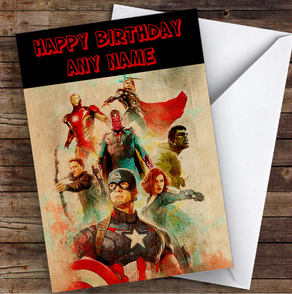 The Avengers Vintage Watercolor Children's Kids Personalized Birthday Card