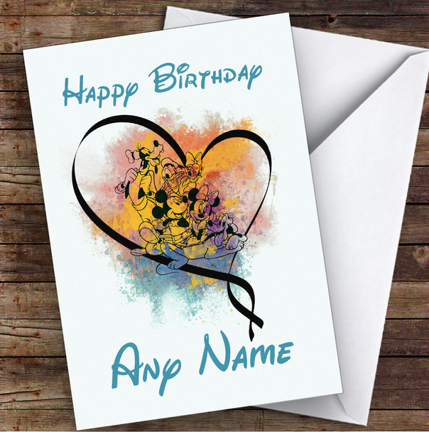 Mickey Mouse Characters Watercolor Splatter Children's Kids Birthday Card