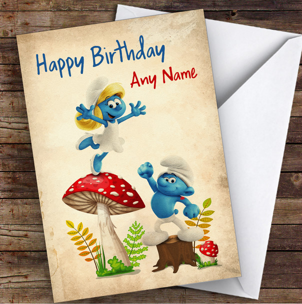 Smurfette And Hefty Smurf Vintage The Smurfs Children's Kids Birthday Card