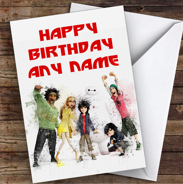 Big Hero 6 Watercolor Splatter Children's Kids Personalized Birthday Card