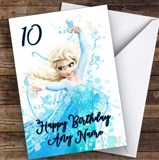 Elsa Frozen Disney Splatter Art Children's Kids Personalized Birthday Card