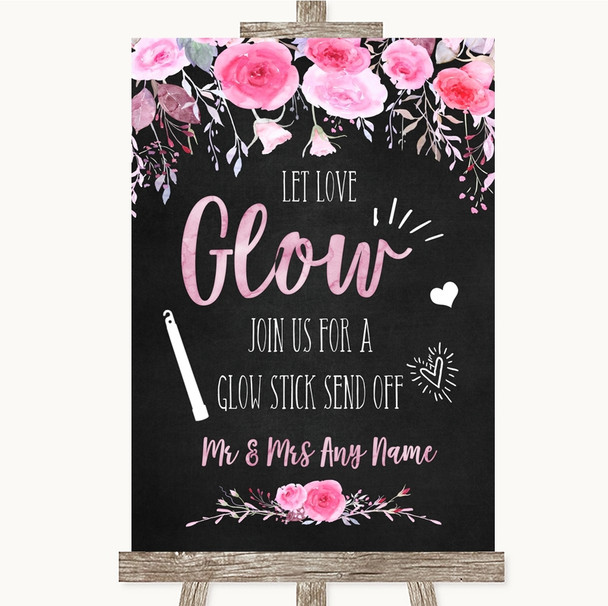 Chalk Style Watercolour Pink Floral Let Love Glow Glowstick Wedding Sign