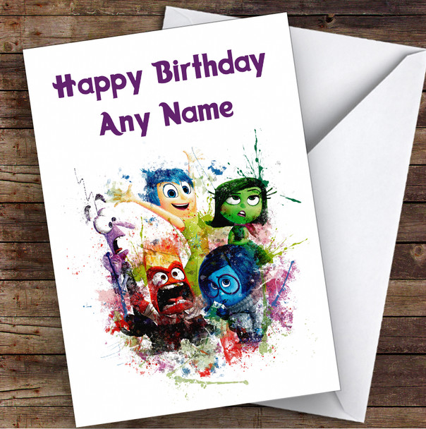 Inside Out Watercolor Splatter Children's Kids Personalized Birthday Card