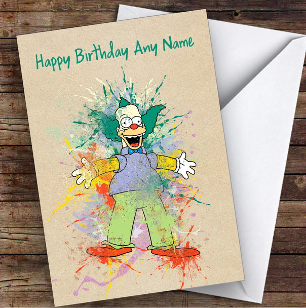 Krusty The Clown Joker Simpsons Children's Kids Personalized Birthday Card