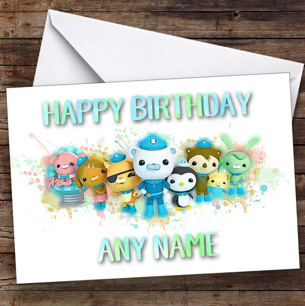 Octonauts The Gang Splatter Art Children's Kids Personalized Birthday Card