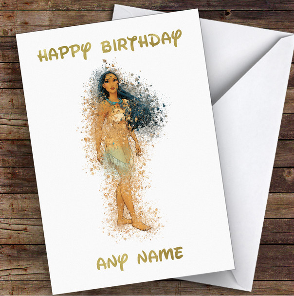 Pocahontas Watercolor Splatter Children's Kids Personalized Birthday Card