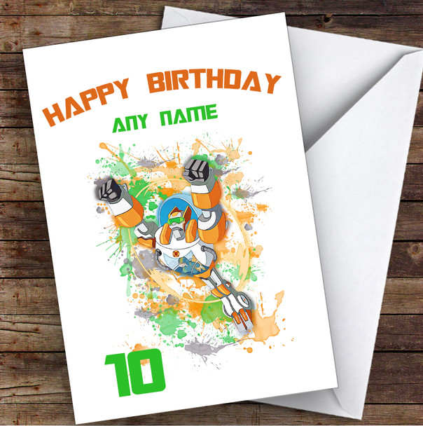 Rescue Bots Blades Splatter Art Children's Kids Personalized Birthday Card