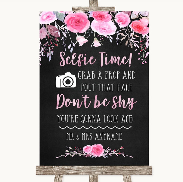 Chalk Style Watercolour Pink Floral Selfie Photo Prop Personalized Wedding Sign