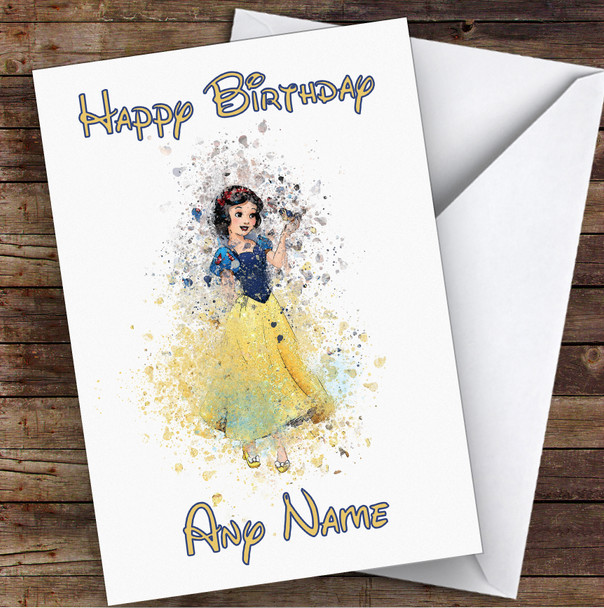 Watercolor Splatter Snow White Children's Kids Personalized Birthday Card