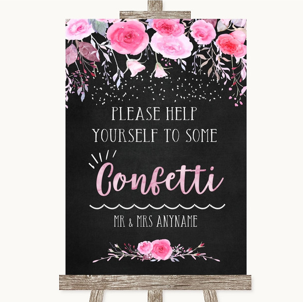 Chalk Style Watercolour Pink Floral Take Some Confetti Personalized Wedding Sign