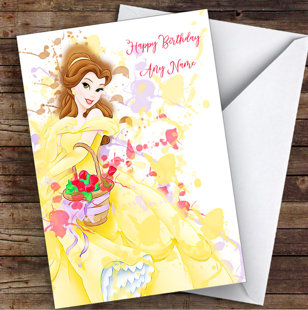 Belle Name Disney Splatter Art Children's Kids Personalized Birthday Card