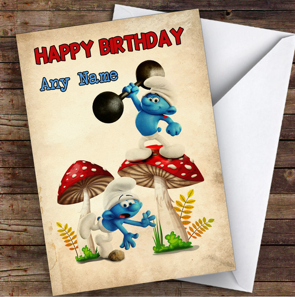 Clumsy Smurfan And Hefty Smurf Children's Kids Personalized Birthday Card