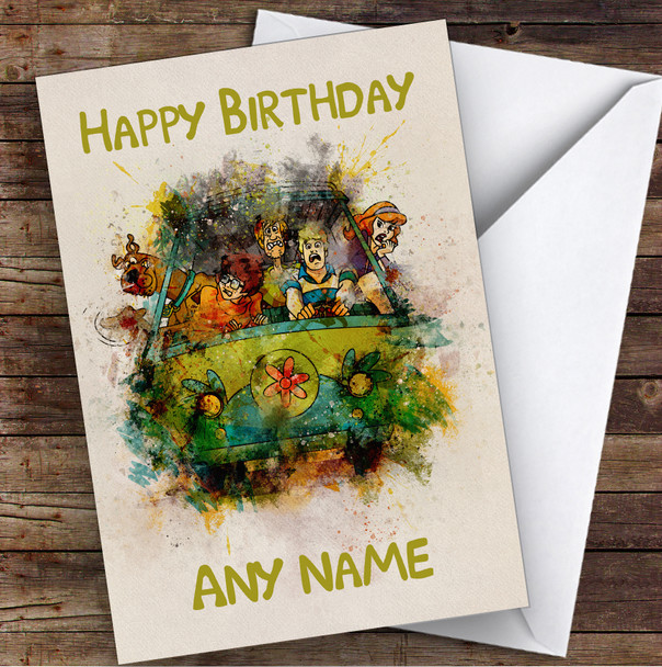 Scooby Doo Watercolor Vintage Children's Kids Personalized Birthday Card