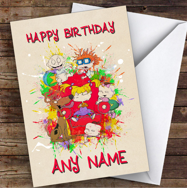 Tommy Pickles Watercolor Splatter Rugrats Children's Kids Birthday Card