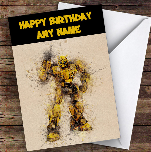 Transformers Bumblebee Vintage Watercolor Children's Kids Birthday Card