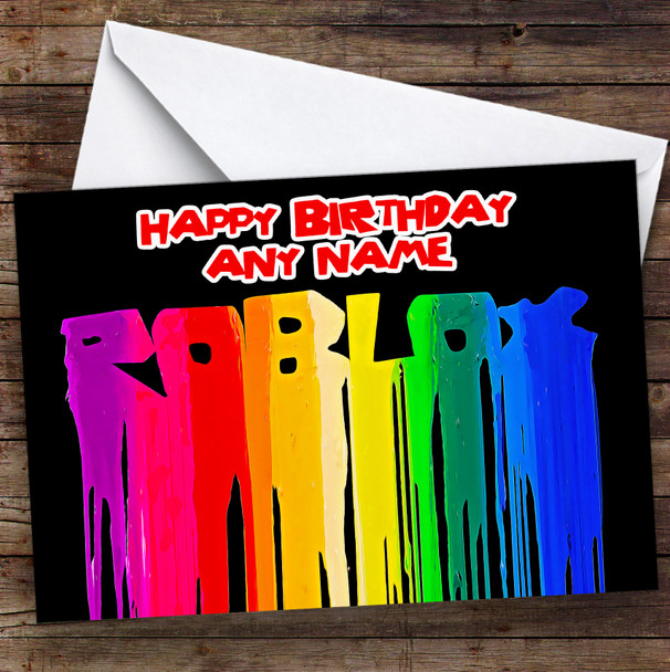 Roblox Rainbow Paint Style Drip Landscape Children's Kids Birthday Card