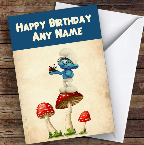 Brainy Smurf Vintage Mushroom The Smurfs Children's Kids Birthday Card