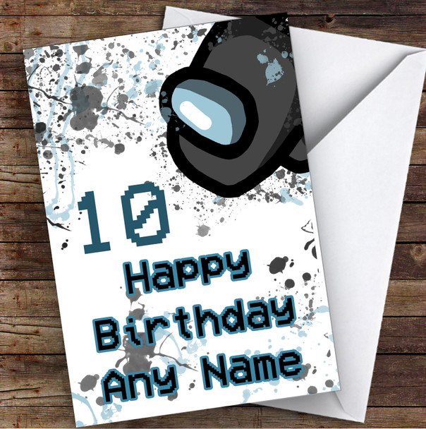 Among Us Black Splatter Art Children's Kids Personalized Birthday Card